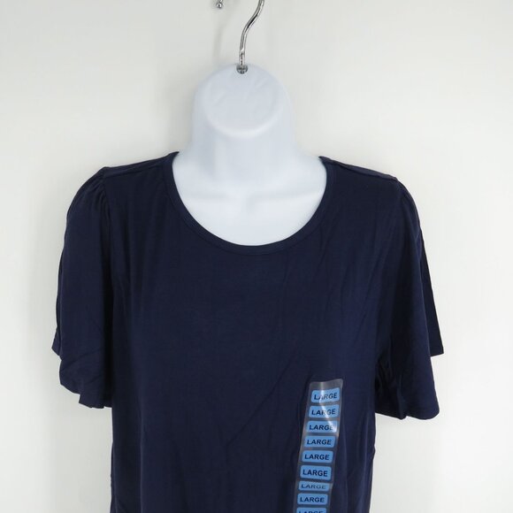 Nine West Womens Flutter Sleeve Top Large Navy Soft Casual Tee NWT $49.50 - Picture 3 of 6
